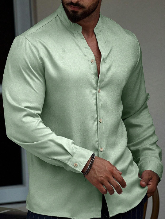 Artistic Attire - Men Solid Button Front Shirt