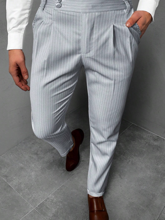 Shape-shifting - Slim Fit Pinstripe Business Suit Pants - Light Grey