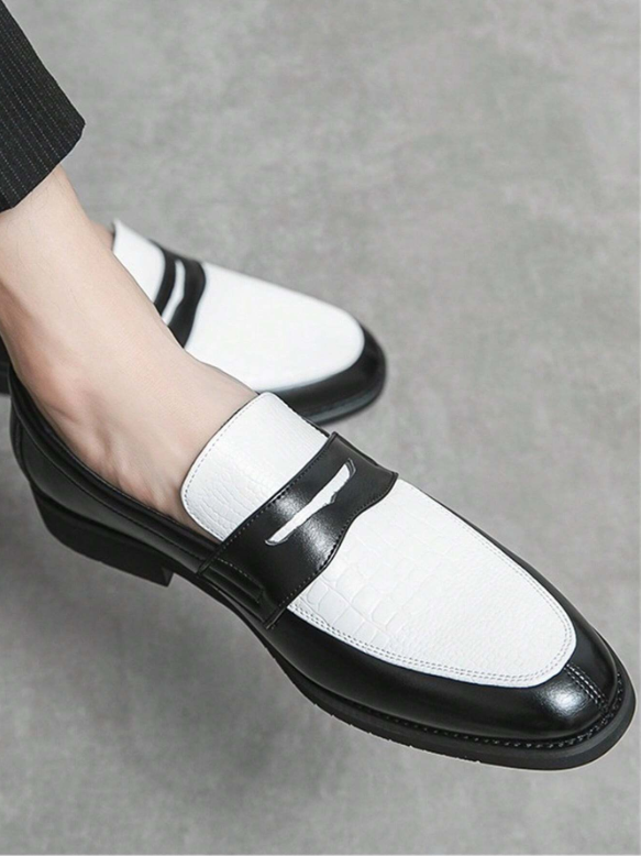 Edwardian - Men Black And White Color Block Pointed Leather Shoes