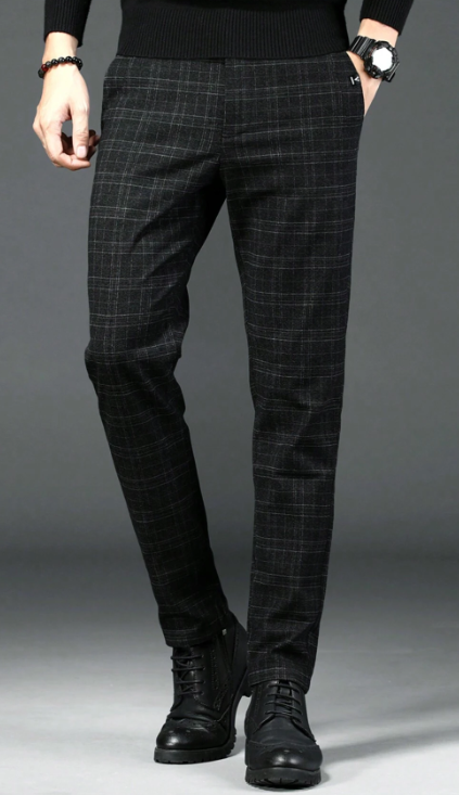 Sanforized - Men Plaid Slant Pocket Suit Pants - Black