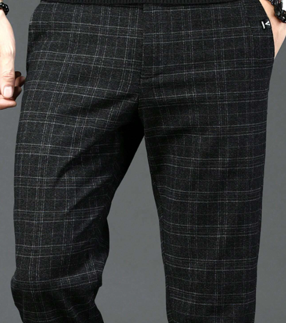 Sanforized - Men Plaid Slant Pocket Suit Pants - Black