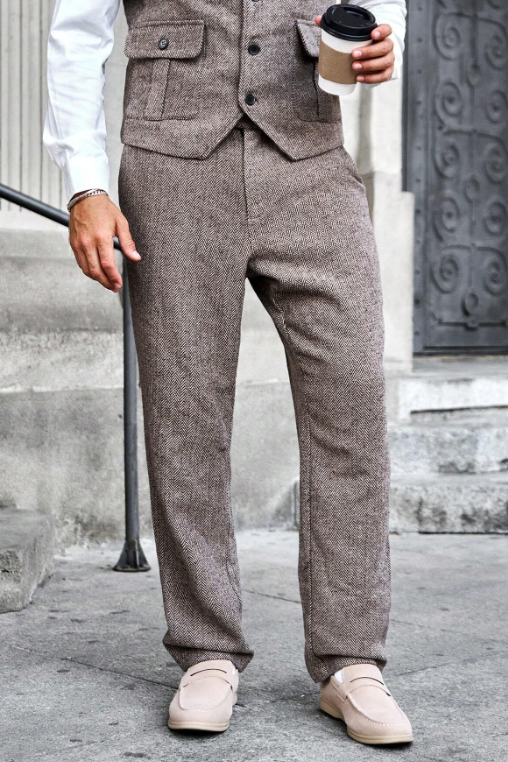 Men Straight Leg Suit Pants For Business Casual Wear Tweed