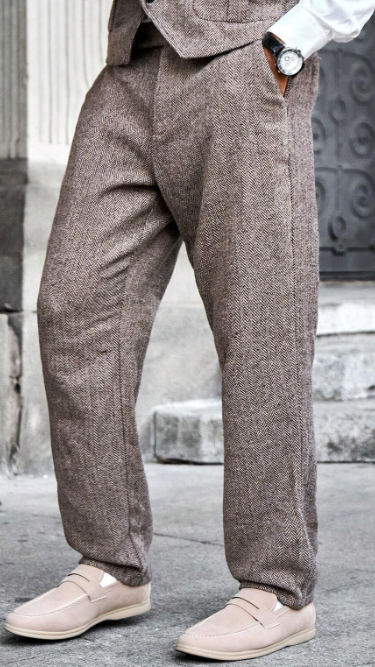 Men Straight Leg Suit Pants For Business Casual Wear Tweed