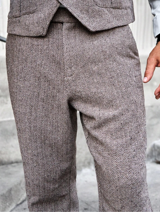 Men Straight Leg Suit Pants For Business Casual Wear Tweed